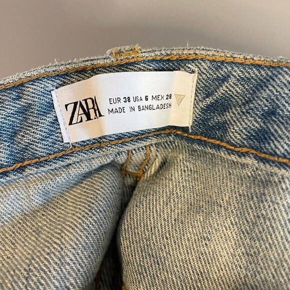 ZARA Wide Leg Full Length Shifted Jean Distressed Denim | SZ 6 - Picture 8 of 8